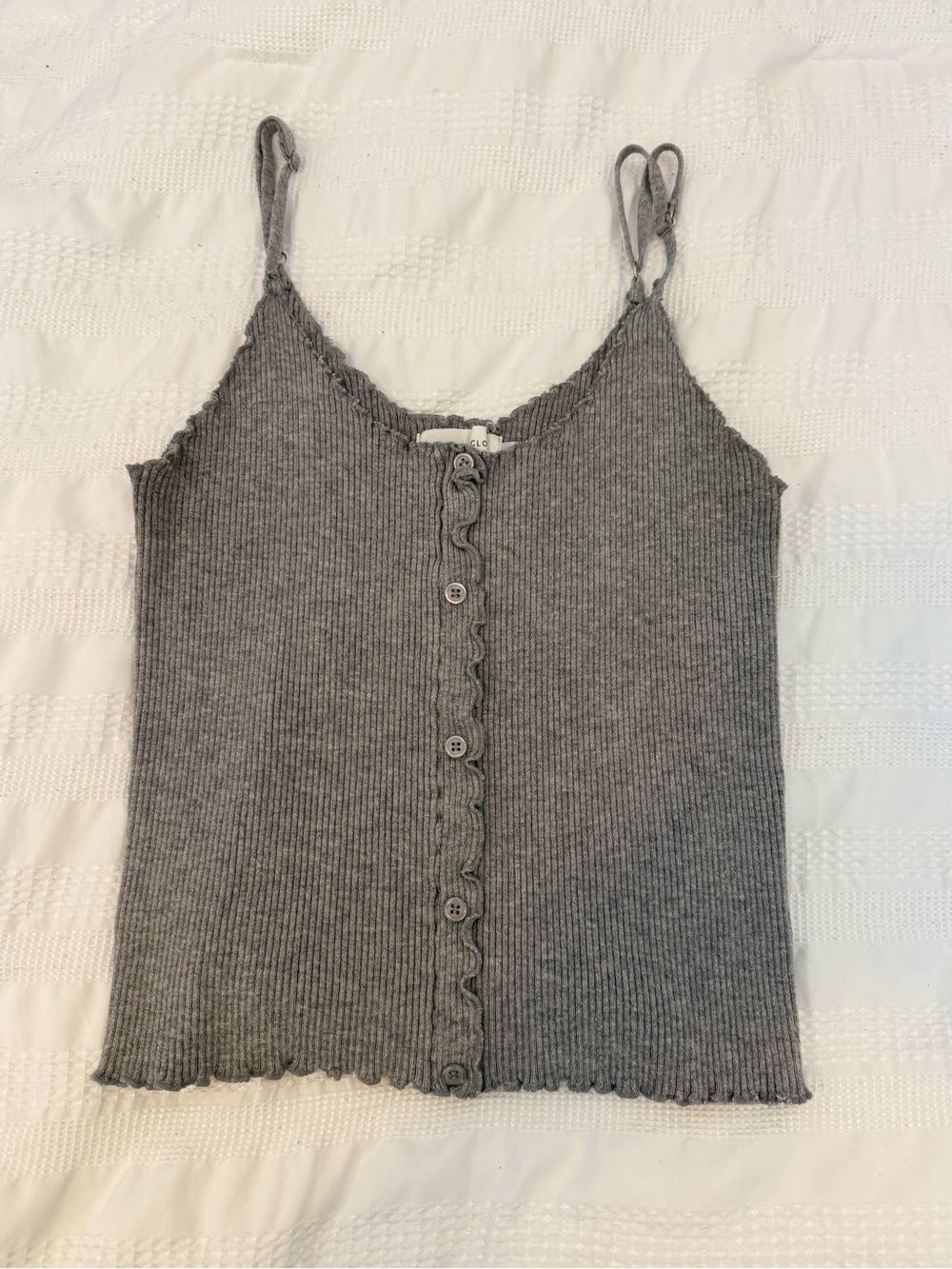 Gray Ribbed Button-Down Cami Tank